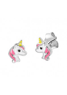 Zilver gerhodineerde oorknoppen eenhoorn rose/wit - 606206 Zilver gerhodineerde oorknoppen eenhoorn rose/wit - 606206