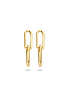 Zilver geel vergulde oorhangers met paperclip schakel 4/16 mm - 608156 Zilver geel vergulde oorhangers met paperclip schakel 4/16 mm - 608156