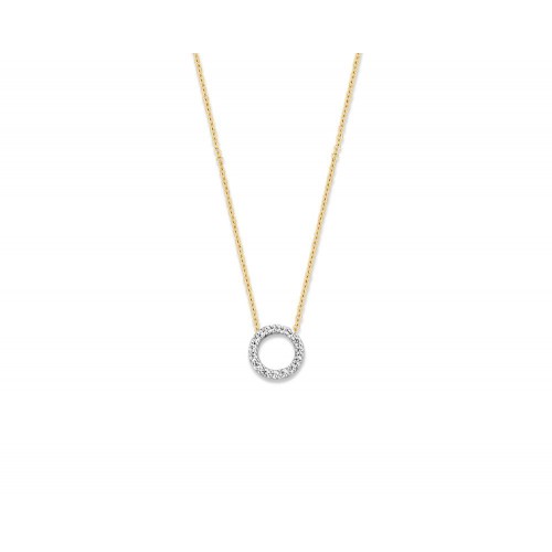 BLUSH geelgouden collier met  witgouden hanger rond met zirkonia 7.3 mm collier 42 cm - 604091