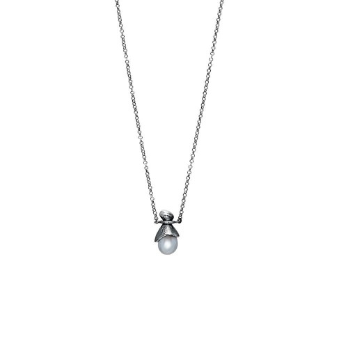Rabinovich zilveren collier met parel, lengte 45cm met een tussenoog op 42cm - 000045735