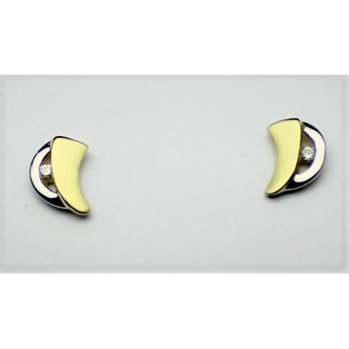 Bicolor gouden fantasie oorknoppen met zirkonia geel/mat poli/wit  maat 7.85/6.2 mm - 000048434