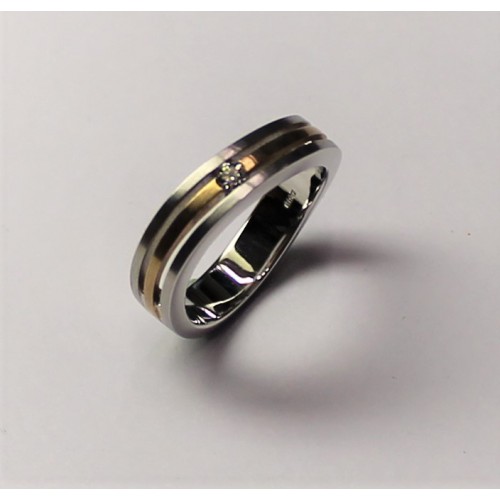 Bicolor wit/rose gematteerde gouden ring met diamant mt.56 breedte 5mm - 000040939