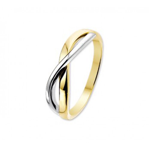 Bicolor gouden fantasie ring mt.17  breedte 4.8 mm - 000049263