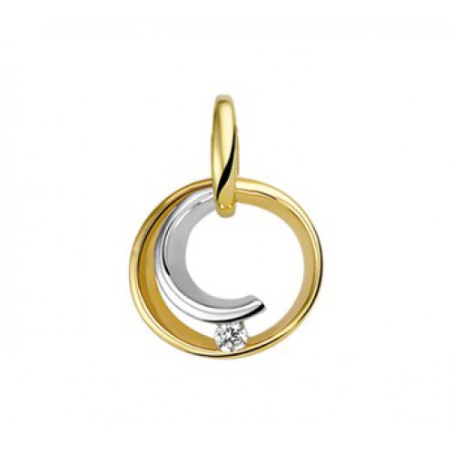 Bicolor gouden hanger met zirkonia diameter 13.5mm - 000047896