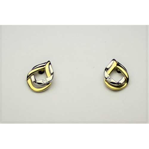 Bicolor gouden fantasie oorknoppen met zirkonia 9x7mm - 000043858