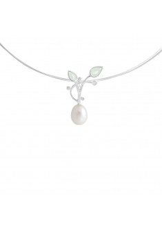 Rabinovich collier glimmend staal met zilveren hanger met parel en calcedoon, lengte 45cm - 600852 Rabinovich collier glimmend staal met zilveren hanger met parel en calcedoon, lengte 45cm - 600852