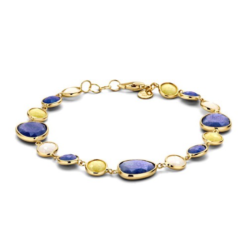 Excellent geelgouden armband met blauwe,gele, witte quartz edelstenen 19 cm - 607830