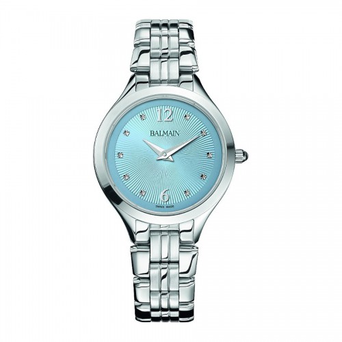 Balmain staal horloge, model Lady Round, licht blauwe wijzerplaat en stalenband - 604113