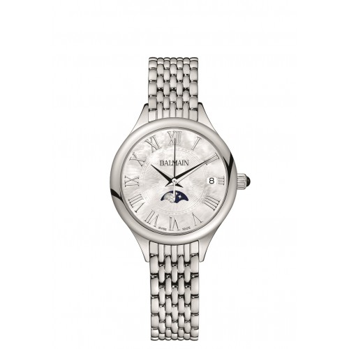 Balmain dames horloge staal parelmoer wijzerplaat met maanfase en stalenband - 603171