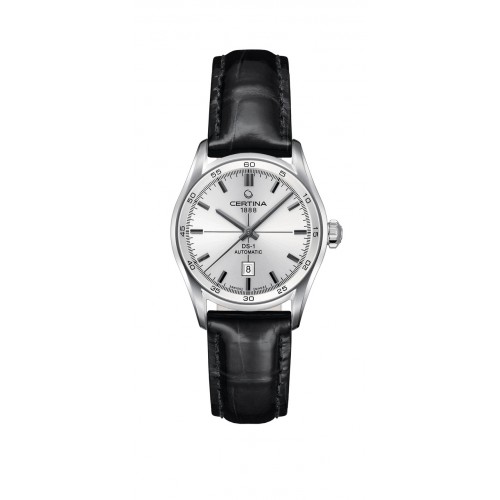 Certina DS1 Automatic staal dameshorloge. De leren band heeft een vlindersluiting - 000047245