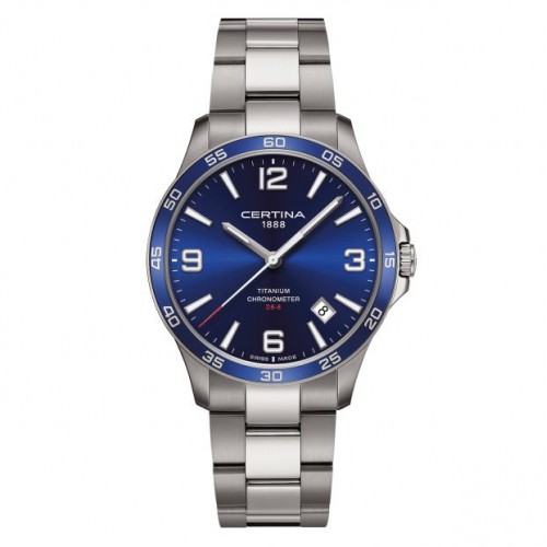 Certina titianium heren horloge DS 8 met blauwe wijzerplaat kastdiameter 41,5mm - 607205
