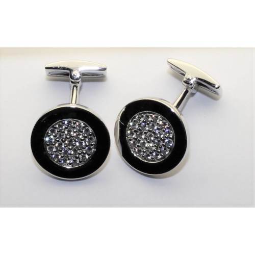 Zilver gerhodineerde manchetknopen rond met zirkonia doorsnee 17 mm - 000040152