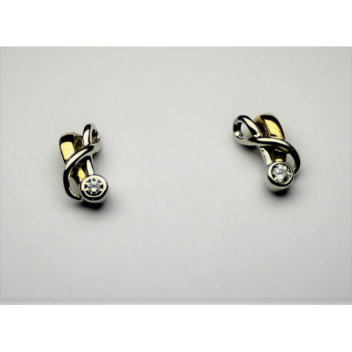 Bicolor gouden fantasie oorknoppen met zirkonia 10/5 mm - 000036778