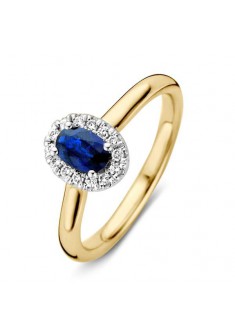 Excellent bicolor gouden entourage ring met briljant geslepen diamant 0.13 ct. en saffier 0.62 ct mt. 56 - 607833 Excellent bicolor gouden entourage ring met briljant geslepen diamant 0.13 ct. en saffier 0.62 ct mt. 56 - 607833
