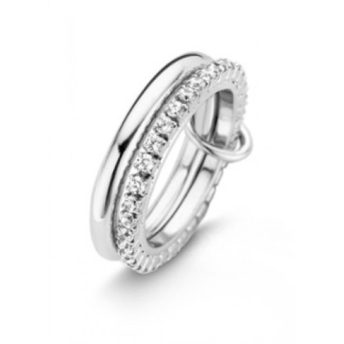 Casa Collection zilveren dubbele ring 1x glad en 1x zirkonia Double Diamonds maat 54 - 602332